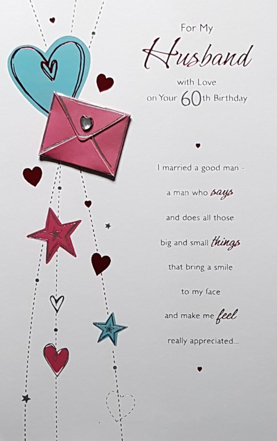 Birthday Card - Husband - 60th Birthday / A Red Heart & A Blue Envelop - Card Gallery Online UK